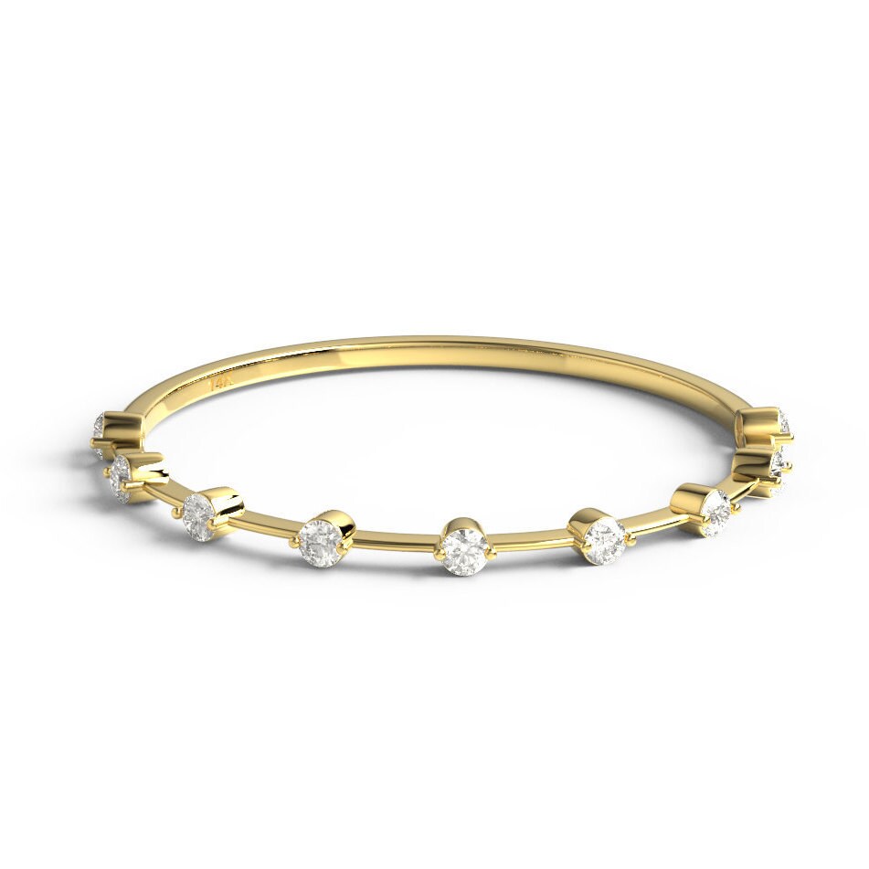 Diamond Stacking Ring / 14k Gold Round Diamond Wedding Band / Diamond…