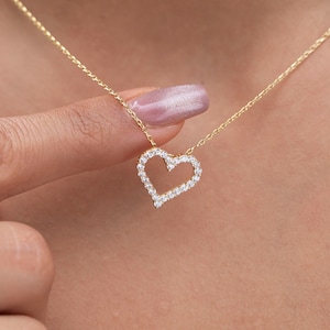 0.50 ct Diamond Heart Necklace / 14k Gold Diamond Love Necklace / Layer Necklace / Birthday Graduation Anniversary Bridal Gift / Moissanite