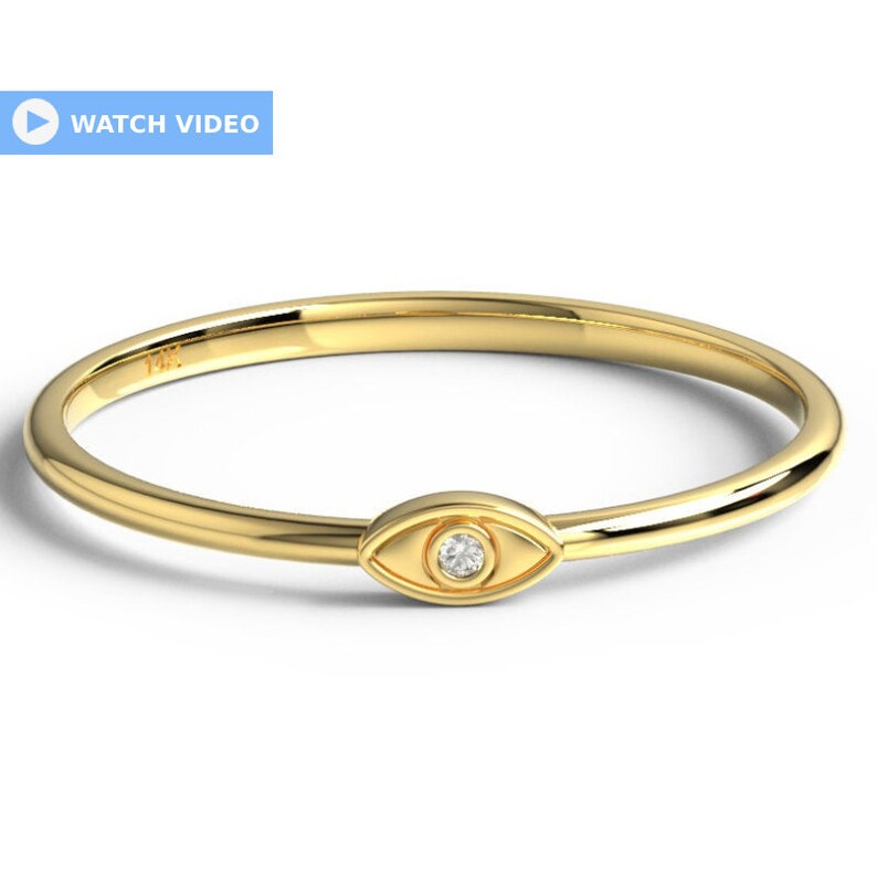 Diamond Evil Eye Stacking Ring 14k Gold Diamond Evil Eye Ring Protection Ring Graduation Gift Birthday Gift Evil Eye Gift Ideas