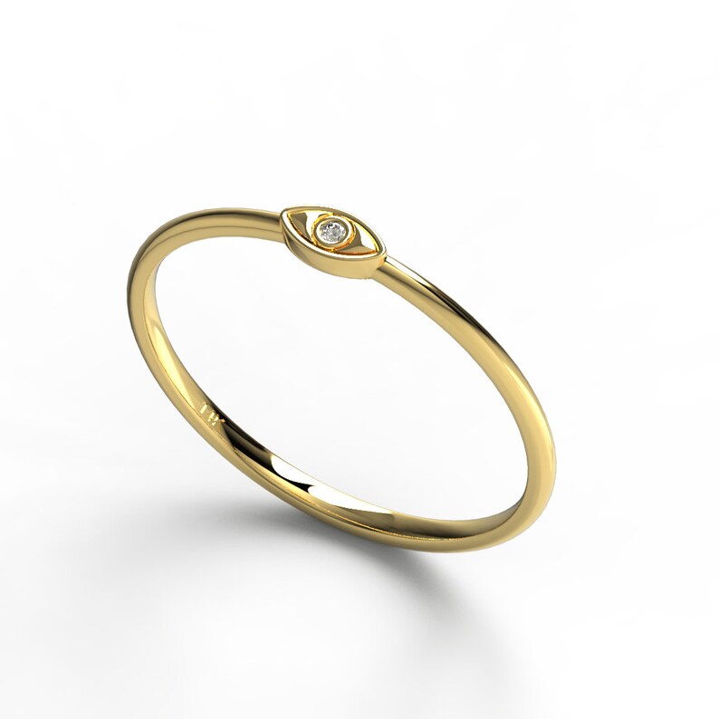 Diamond Evil Eye Stacking Ring 14k Gold Diamond Evil Eye Ring Protection Ring Graduation Gift Birthday Gift Evil Eye Gift Ideas