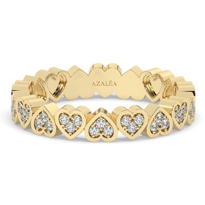 Aienid Women's Heart Eternity Ring - 5mm Gold Plated Channel Set Cubic Zirconia, Wedding Band