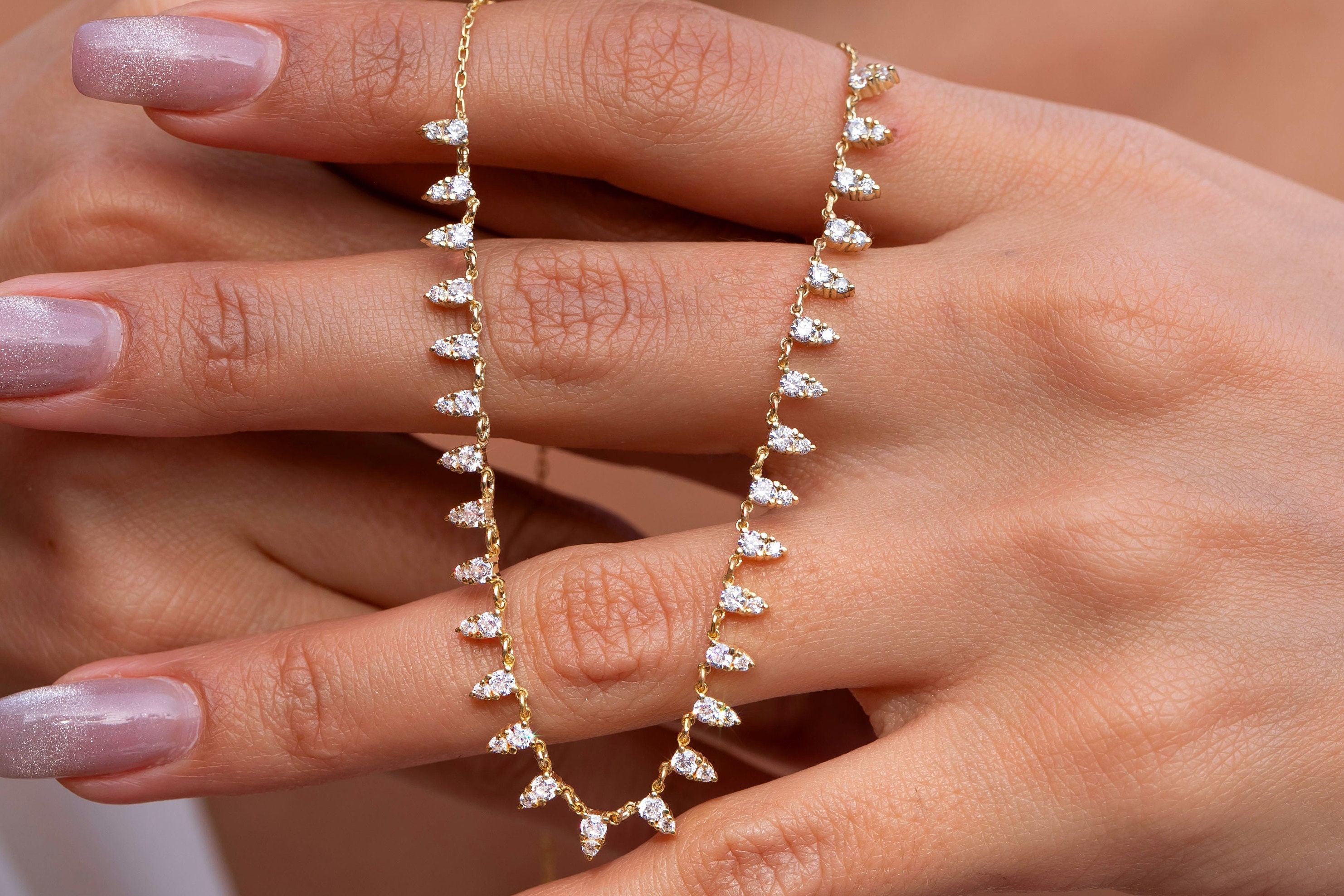 Diamond Segment Necklace / 14k Gold and Diamond Spike Choker