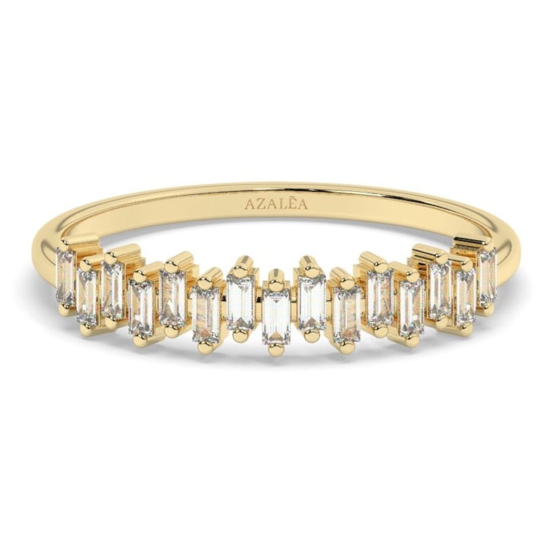 Baguette Diamond Stacking Ring, Stackable 14k Gold Wedding Band ...