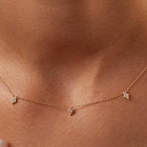 Diamond Station Necklace / 14k Gold Diamond Station Necklace / Birthday Gift / Graduation Gift / Bridal Gift / Anniversary Gift