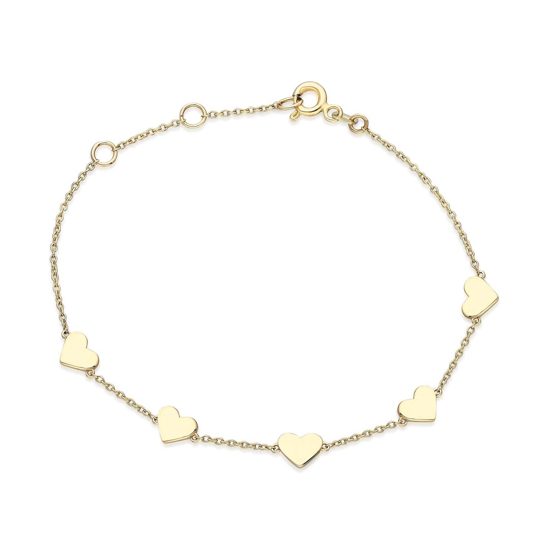 Heart Station Bracelet / 14k Gold Heart Bracelet / Dainty Heart