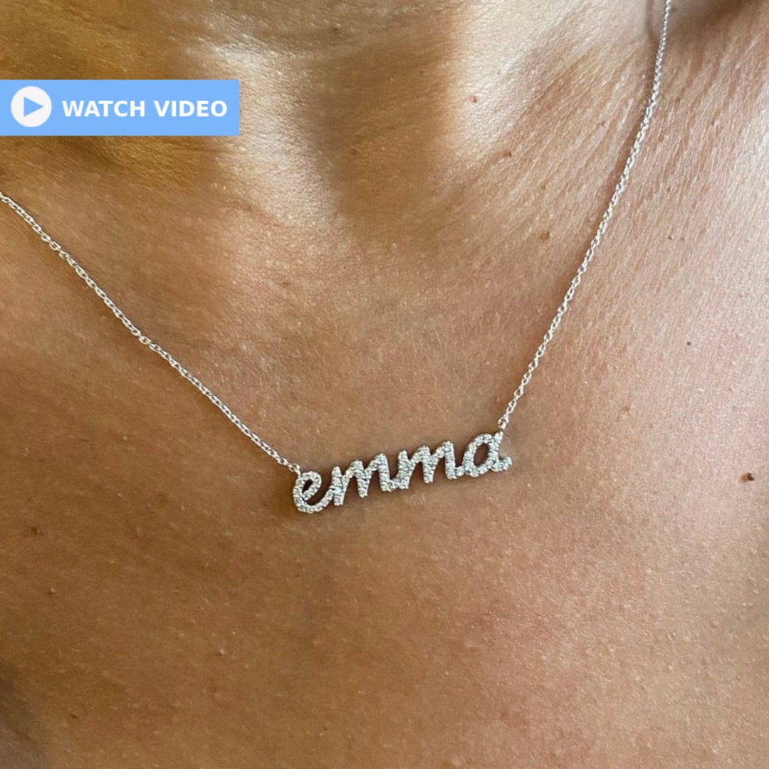 Diamond Name Necklace 14k Personalized Diamond Name Necklace  Personalized Diamond Letter Necklace Birthday Gift Diamond Gift Ideas 