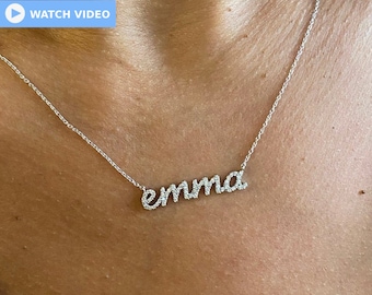 Diamond Name Necklace / 14k Personalized Diamond Name Necklace / Personalized Diamond Letter Necklace / Birthday Gift / Diamond Gift Ideas