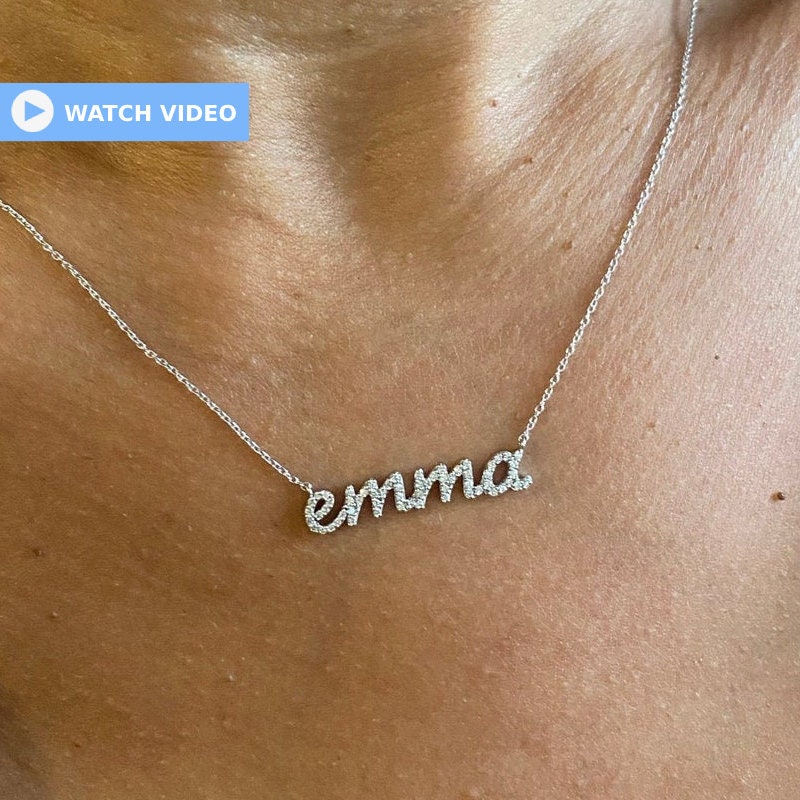 Diamond Name Necklace / 14k Personalized Diamond Name Necklace / Pers…