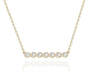 Bezel Diamond Bar Necklace, 14k Gold Minimalist Layering Necklace, Gift for Her