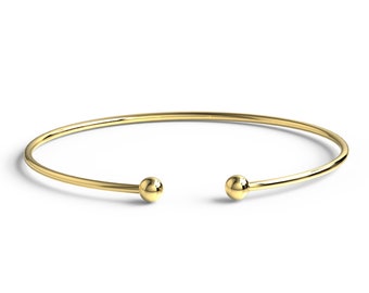 Solid Gold Ball Cuff Bangle / 14k Gold Ball Wire Bracelet / Birthday Gift / Dainty Gold Bracelet / Solid Gold Gift Ideas / Gift for Her