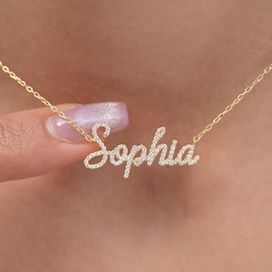 Diamond Name Necklace / 14k Personalized Diamond Name Necklace / 10 Font Options / Personalized Diamond Letter Necklace / Birthday Gift
