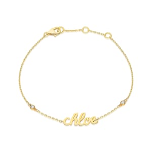Diamond Name Bracelet / 14k Personalized Diamond Cursive Name Bracelet / Personalized Diamond Letter Bracelet / Script Name Bracelet