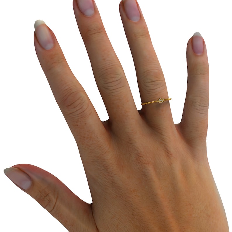 Diamond Evil Eye Stacking Ring 14k Gold Diamond Evil Eye Ring w Beaded Band Design Protection Ring Birthday Gift Evil Eye Gift Idea