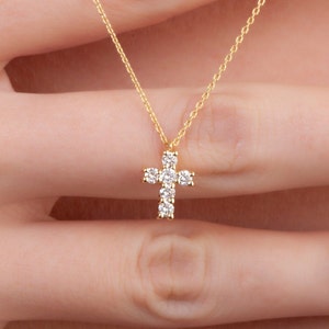 Diamond Cross Necklace / 14k Gold and Diamond Cross Necklace / Dainty Cross Necklace / Holiday Gift