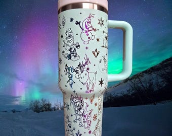 40oz  Laser Engraved Olaf and Sven Tumbler (Rainbow Engraving)