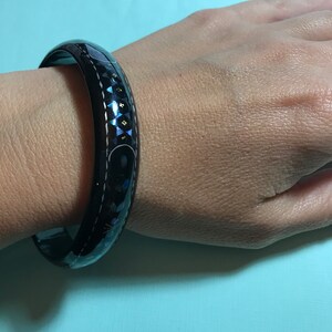 Black bracelet with Iridescent Stone designed Varnished Bangle Bracelet