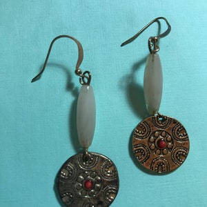 Rose Quartz and Medallion Charm 2.5” long Dangle Earrings