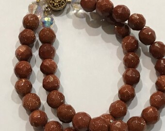 Goldstone Faceted Beads Bracelet 7” Long