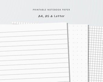 Printable Notebook Paper Bundle | Lined, Graph & Dot Grid Paper for Note Taking | Planner Inserts | A4, A5, Letter | Digital Download PDF
