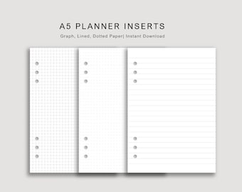 Printable Planner Inserts A5 | Lined, Graph, Dot Grid Paper | A5 Paper Inserts | Printable Inserts A5 | PDF | A5 | Instant Download