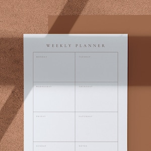 Planificador semanal imprimible, planificador semanal minimalista en formato PDF, organizador semanal, horario semanal, resumen de la semana, tamaño A4, A5, carta, media carta