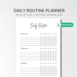Dagplanner: ochtend, middag en avond | Afdrukbare dagelijkse routine-tracker pdf-bestand voor dagelijkse gewoonten | A4, Letter | Direct downloaden