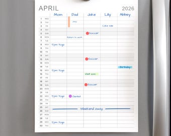 Family Planner 2026: Calendario mensile minimalista a 5 colonne (PDF)