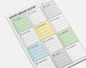 Blocco note giornaliero per ADHD con 50 post-it / Blocco note color pastello per svuotare il cervello