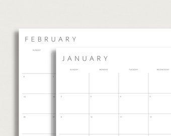 Printable Calendar 2022 | Monthly Planner 2022 | A4,  Letter | Landscape | Monday & Sunday Start | Minimalist | Download | Digital PDF
