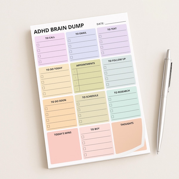 ADHD Brain Dump Notepad 4x6" | Pastel Daily Checklist Pad, Post-it® Notes Pad 50 Sheets