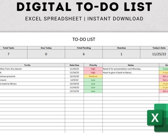 Bearbeitbare To-Do-Liste in Excel: Digitale Aufgabenverfolgung (Digitaler Download)
