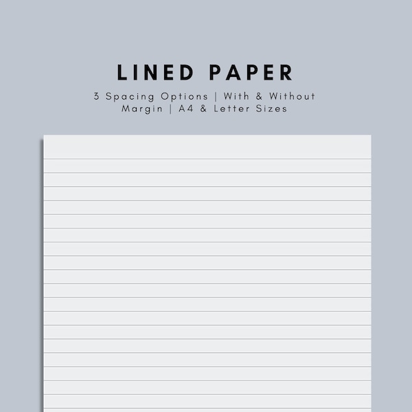 Printable Lined Paper Bundle | Wide, Narrow, Medium Ruled Paper Pack with and without Margin | A4 and Letter Sizes | Digital Download PDF