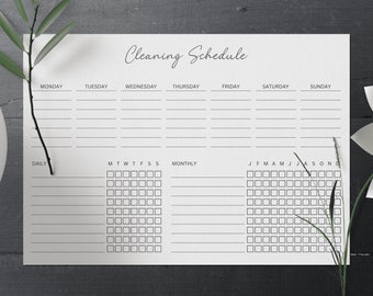 Printable Cleaning Schedule | Daily, Weekly, Monthly Cleaning Checklist | Minimalist Template for Daily, Weekly, Monthly Tasks | A4, Letter