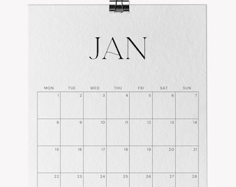 2024 Kalender Druckbarer minimalistischer Monatsplaner 2024 PDF Download Porträt-Kalender | Letter, 11x17, A4, A3 | Montag & Sonntag Start