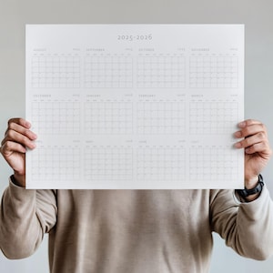 2025-2026 Year Planner August 2025 - July 2026 Poster Sunday Start, Year at a Glance Wall Calendar, Minimalist School Year Planner