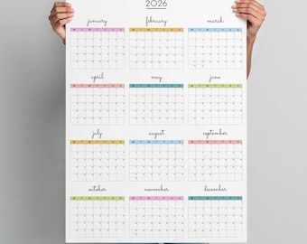 Póster del calendario de pared 2026: Planificador anual colorido (inicio en lunes)