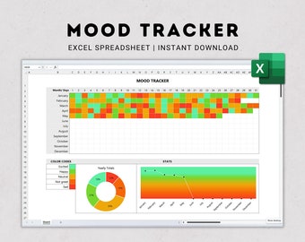 Digital Mood Tracker, Excel Spreadsheet, Instant Download, Mental Health Tracker, Daily Mood Tracker, Mood Journal, Automatic Statistics