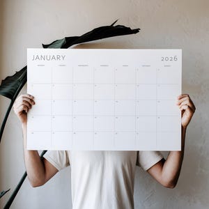 Monthly Wall Calendar 2026, Large Printable Minimalist Planner Landscape (PDF & JPG)