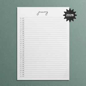 2026 Monthly Calendar Printable: Minimalist PDF Planner (A4, A3, Letter, Tabloid)