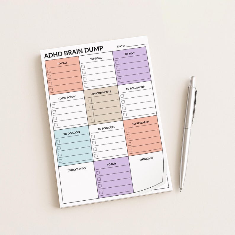 ADHD Sticky Note Planner Pad – Daily Brain Dump Checklist for ...