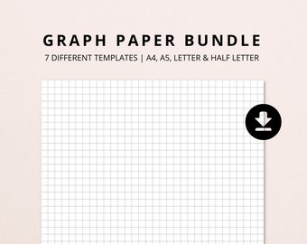 Paquete de papel cuadriculado imprimible, 7 plantillas diferentes, tamaño A4/A5/Carta/medio, inserciones de planificador, cuaderno digital, descarga instantánea de PDF