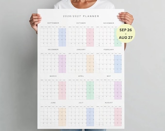 2026 2027 Wall Calendar Printable Academic Year Planner, Pastel (Digital Download)