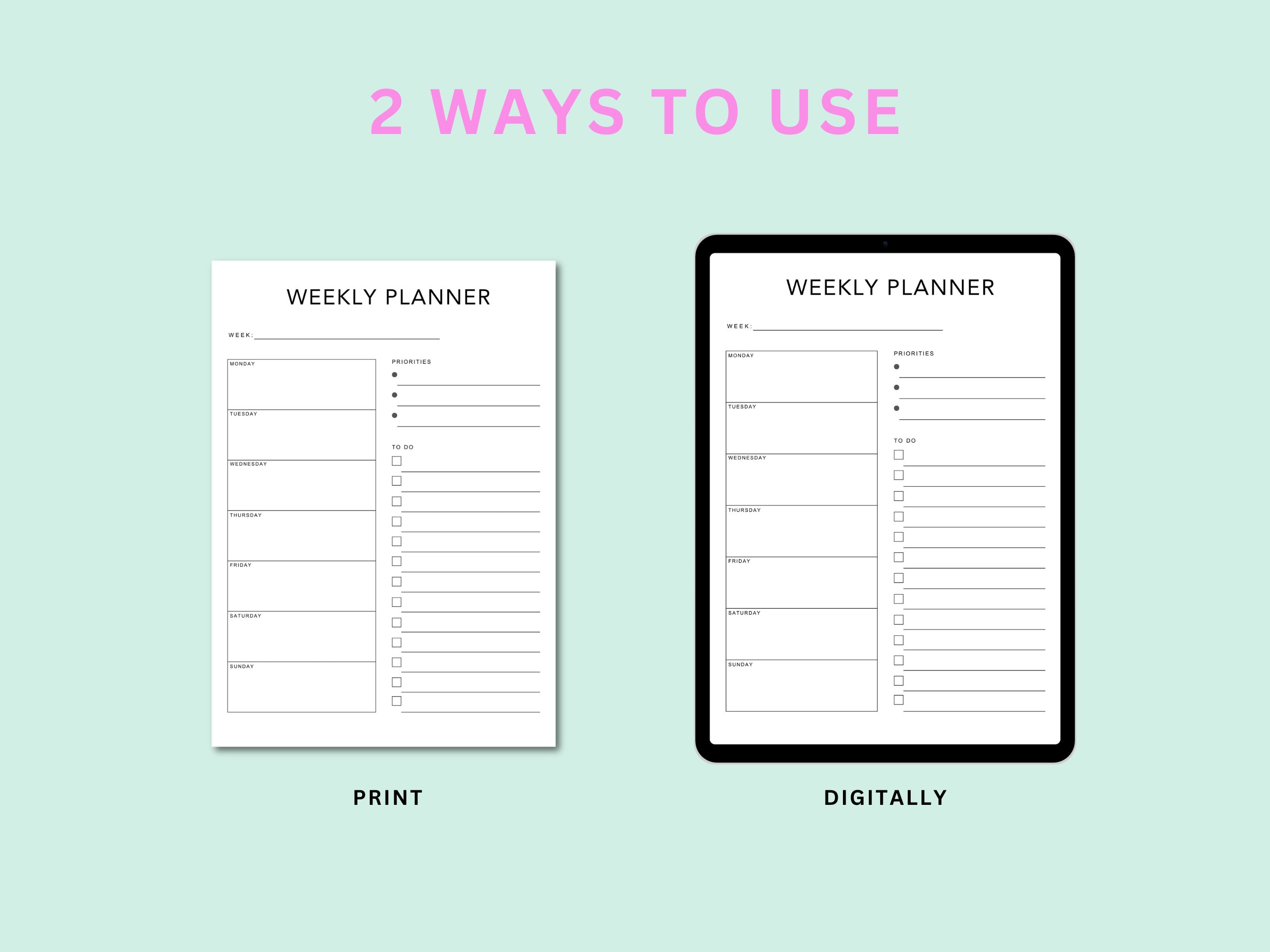 Daily Weekly Monthly Planner Bundle Printable 18 Templates, Daily Todo ...