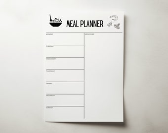 Meal Planner and Grocery List for Fridge, Weekly Meal Prep, Menu Planner with Shopping List, A4 & Letter, Instant Download PDF