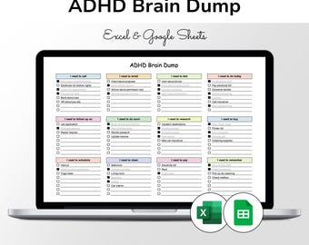 ADHD Planer für Excel & Google Sheets, bearbeitbare Tabelle, digitaler Tagesplaner mit Checklisten