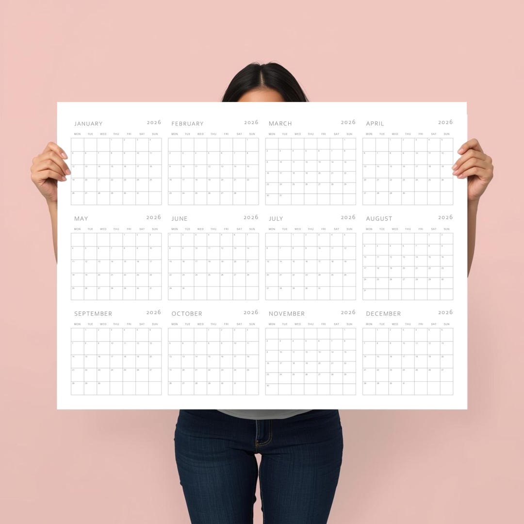 2026 Wall Calendar Poster Sunday Start Large Year at a Glance Planner ...