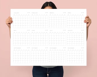 2026 Wall Calendar Poster Sunday Start Large Year at a Glance Planner