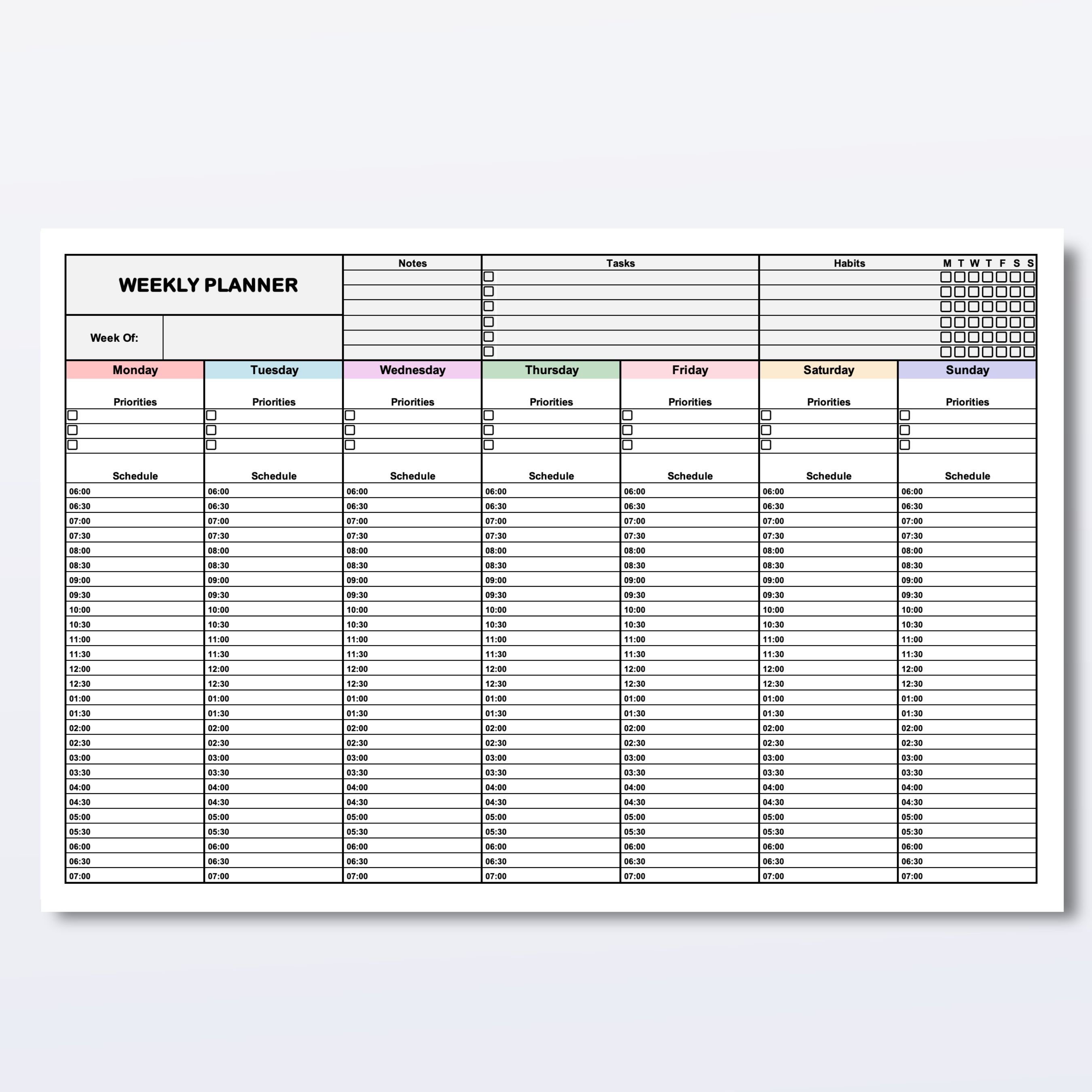 Weekly Planner Excel Template: Customizable Digital Schedule (digital ...