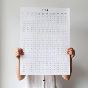 Calendario imprimible 2025 / Planificador anual grande Descarga digital / A1 A2 18x24" 24x36" PDF / Año completo en una página / Planificador vertical de pared PDF