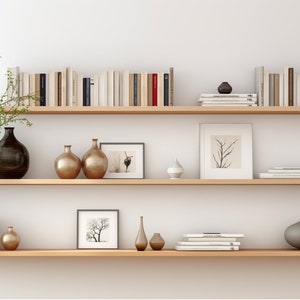 Home Office | Virtual Background for Zoom & Teams | Minimalist Neutrals | Instant PNG Download | Floating Shelves with Books